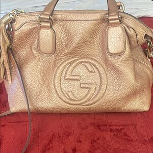 Gucci bag rose gold colored excellent condition some corner wear. See photos.